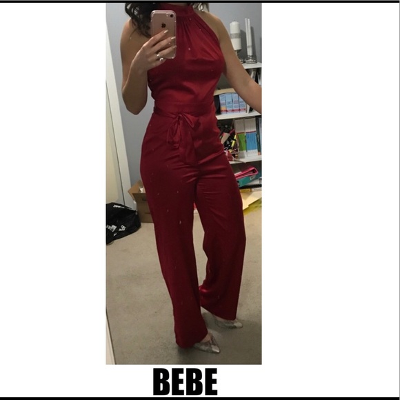 bebe Pants - BEBE RED SATIN JUMPSUIT